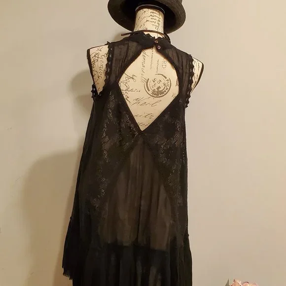 Free People Black Sleeveless Casual Dress With Open Diamond Back, Size M - Picture 2 of 9